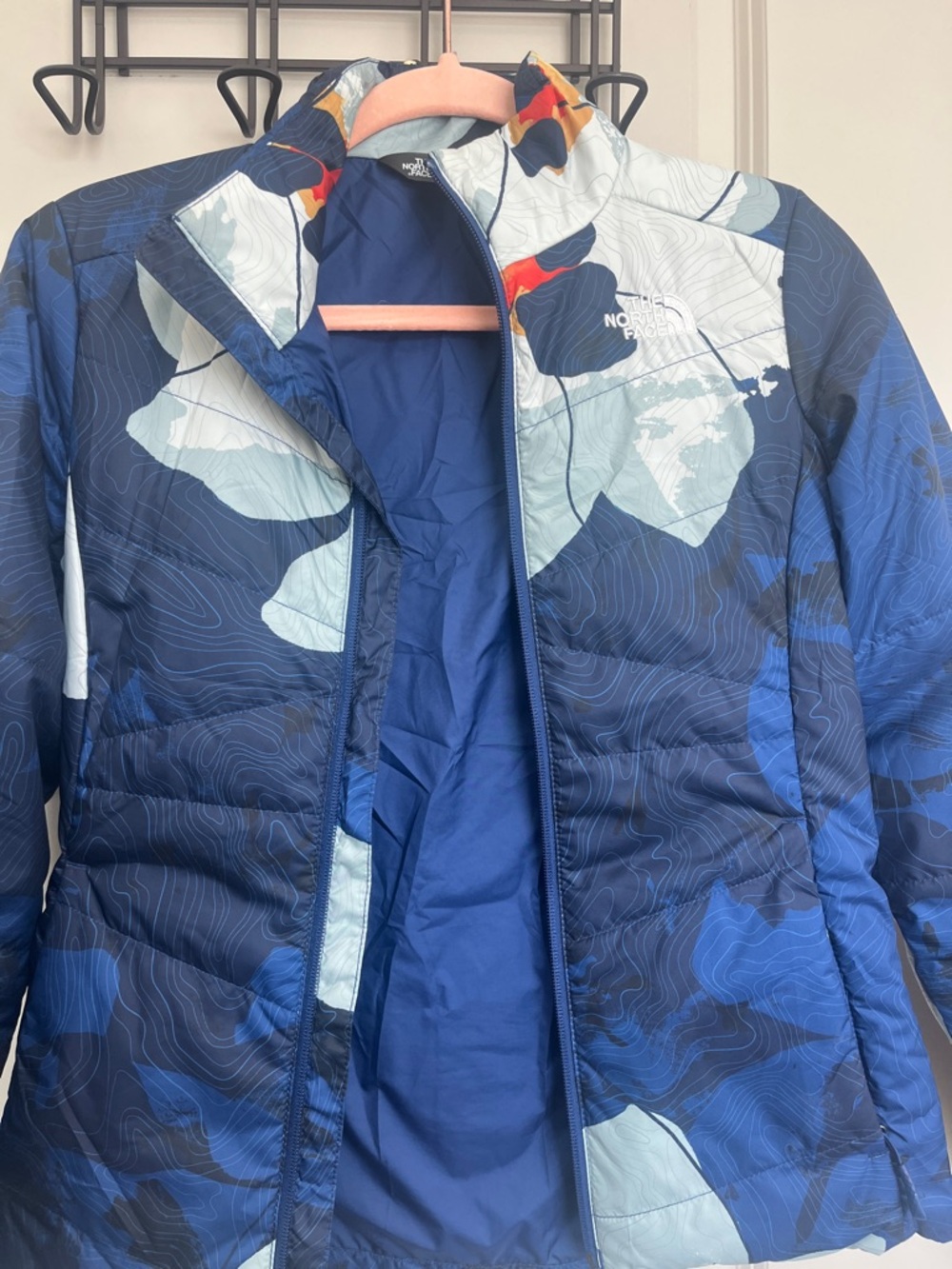 The North Face Navy and Light Blue Topographic Print Insulated Jacket